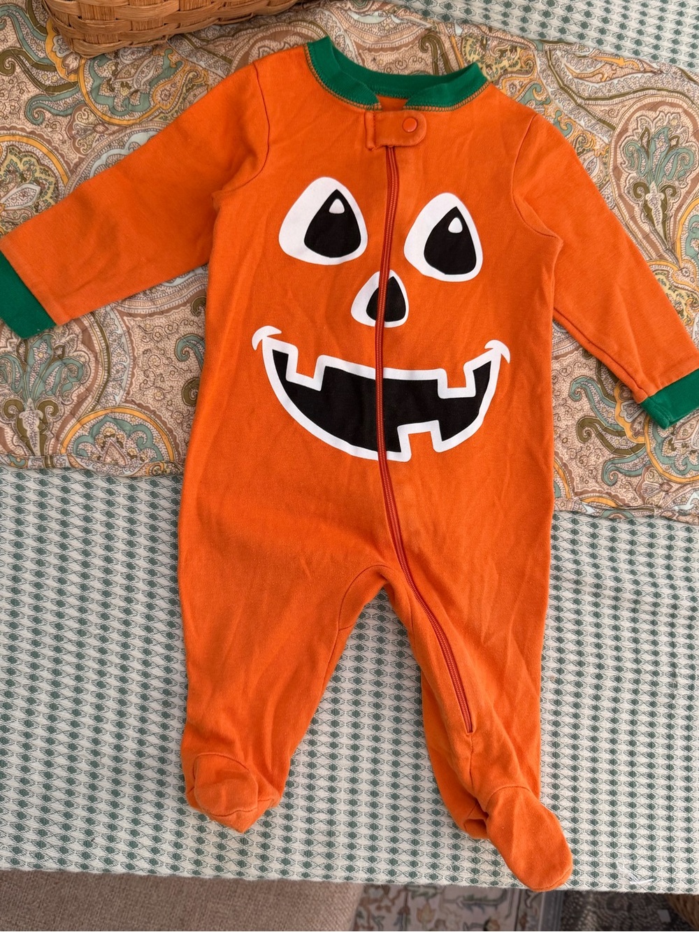 Baby Pumpkin Halloween Footed Sleeper 3-6M Jack O’ Lantern Orange Costume Pajama